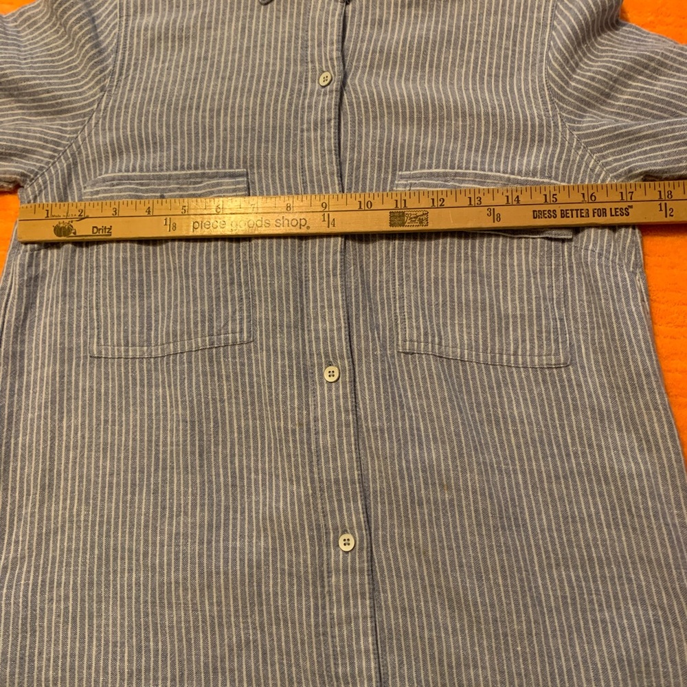 Light Blue Striped Linen Shirt Dress Long Sleeve Size Small/Tall - Picture 9 of 13